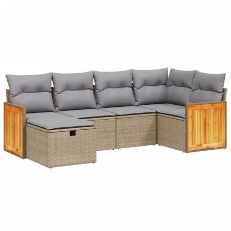 Salon de jardin avec coussins 6pcs mélange beige résine tressée