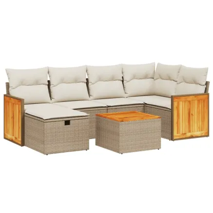 Salon de jardin avec coussins 7 pcs beige résine tressée 2