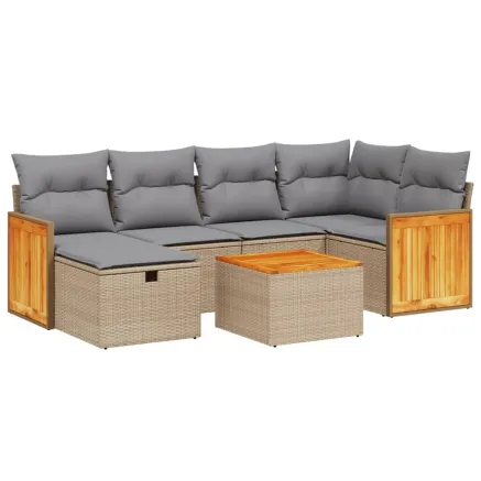 Salon de jardin avec coussins 7pcs mélange beige résine tressée 2