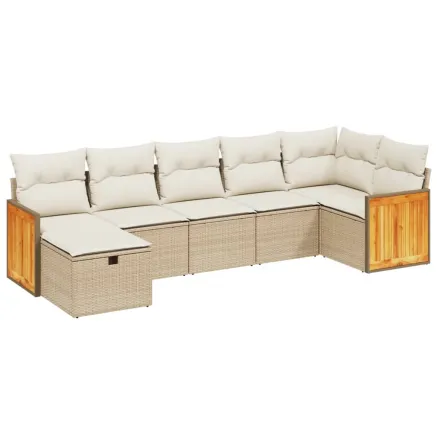 Salon de jardin avec coussins 7 pcs beige résine tressée 2