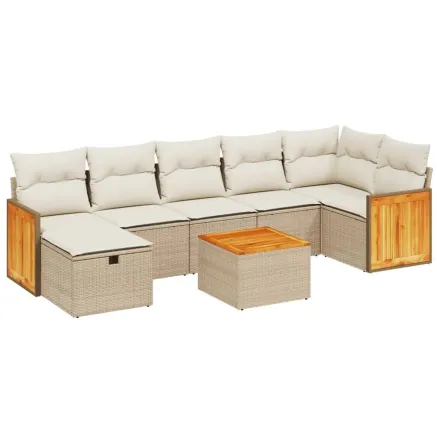 Salon de jardin avec coussins 8 pcs beige résine tressée 2