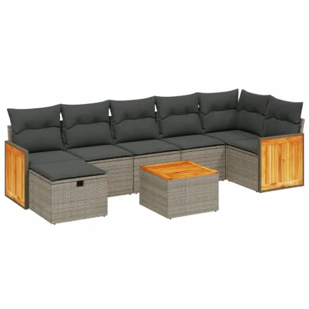 Salon de jardin 8 pcs avec coussins gris résine tressée 2