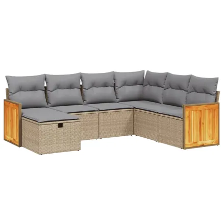 Salon de jardin avec coussins 7pcs mélange beige résine tressée 2