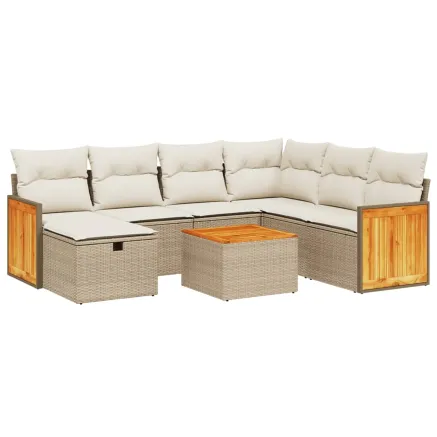 Salon de jardin avec coussins 8 pcs beige résine tressée 2