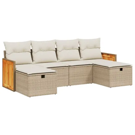 Salon de jardin avec coussins 6 pcs beige résine tressée 2