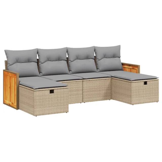 Salon de jardin avec coussins 6pcs mélange beige résine tressée