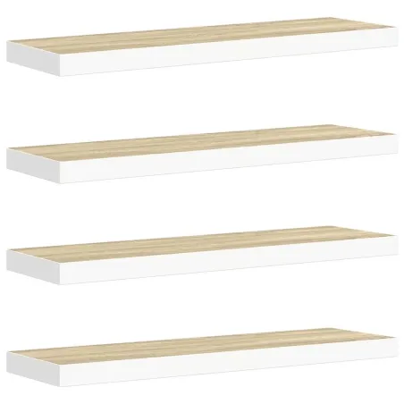 Étagères flottantes 4 pcs Chêne et blanc 90x23,5x3,8 cm MDF
