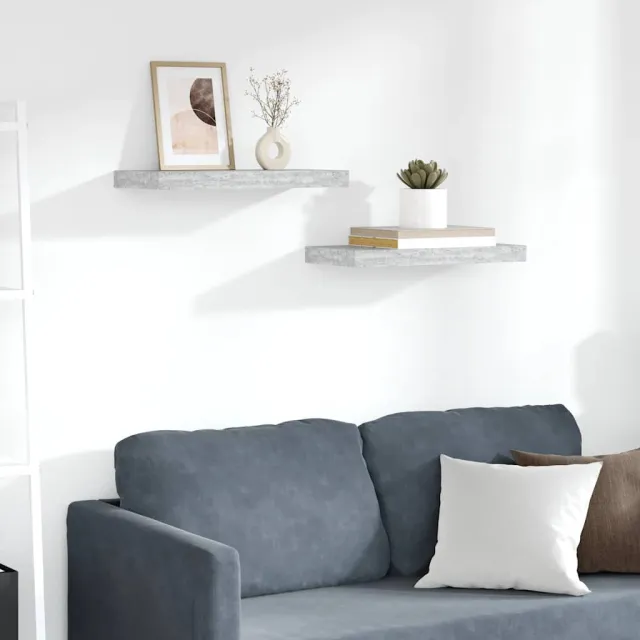 Étagères murales flottantes 2 pcs gris béton 50x23x3,8 cm MDF