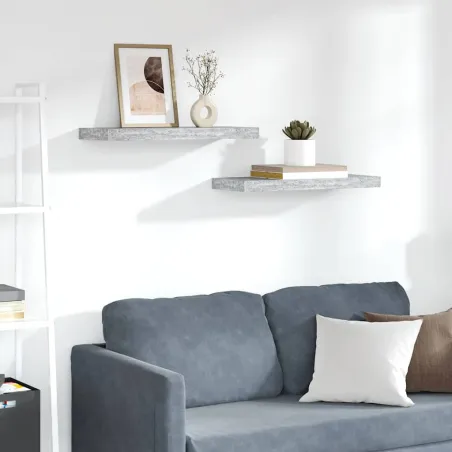 Étagères murales flottantes 2 pcs gris béton 60x23,5x3,8 cm MDF