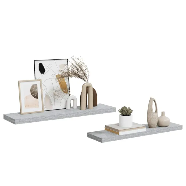 Étagères murales flottantes 2 pcs Gris béton 90x23,5x3,8cm MDF