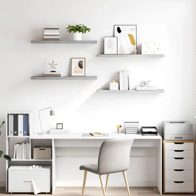 Étagères murales flottantes 4 pcs Gris béton 90x23,5x3,8cm MDF