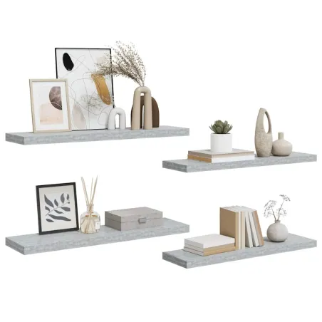 Étagères murales flottantes 4 pcs Gris béton 90x23,5x3,8cm MDF