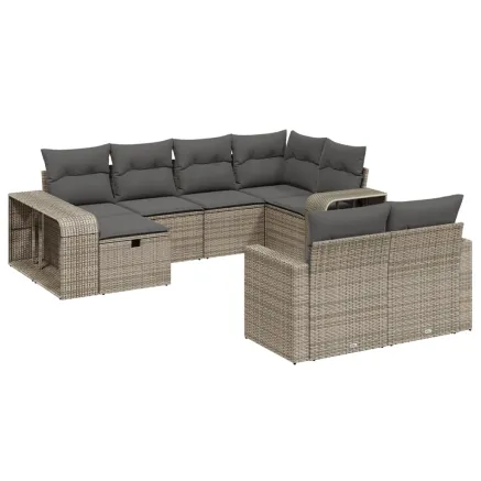 Salon de jardin avec coussins 10 pcs gris résine tressée 2