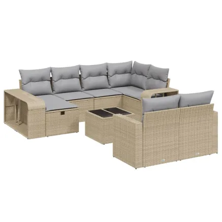 Salon de jardin 11 pcs avec coussins beige résine tressée 2
