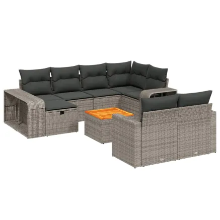 Salon de jardin 11 pcs avec coussins gris résine tressée 2