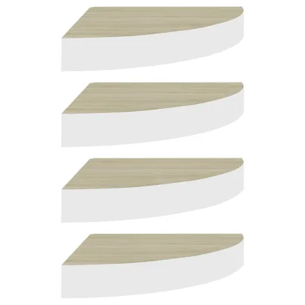 Étagères d'angle murales 4 pcs Chêne et blanc 25x25x3,8 cm MDF 2