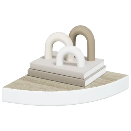 Étagères d'angle murales 4 pcs Chêne et blanc 25x25x3,8 cm MDF