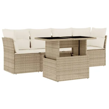 Salon de jardin avec coussins 5 pcs beige résine tressée 2