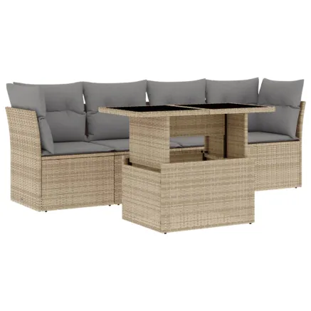 Salon de jardin avec coussins 5 pcs beige résine tressée 2