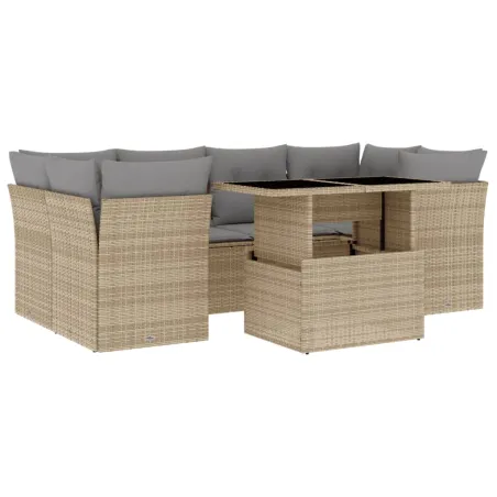 Salon de jardin avec coussins 7 pcs beige résine tressée