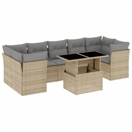 Salon de jardin avec coussins 8 pcs beige résine tressée 2