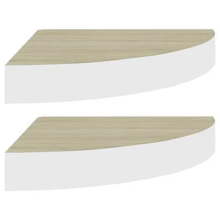 Étagères d'angle murales 2 pcs Chêne et blanc 35x35x3,8 cm MDF 2