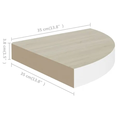 Étagères d'angle murales 2 pcs Chêne et blanc 35x35x3,8 cm MDF