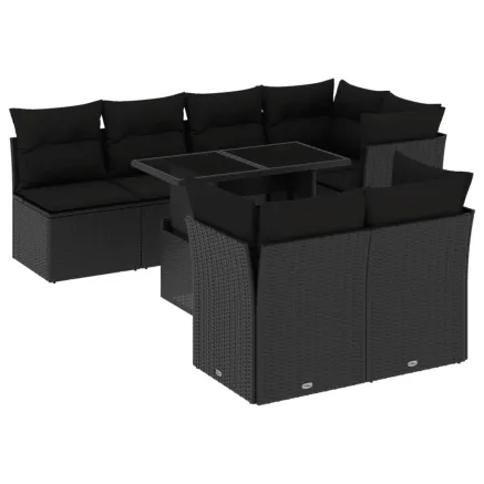 Salon de jardin 8 pcs avec coussins noir résine tressée 2