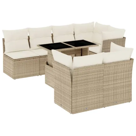 Salon de jardin avec coussins 8 pcs beige résine tressée 2
