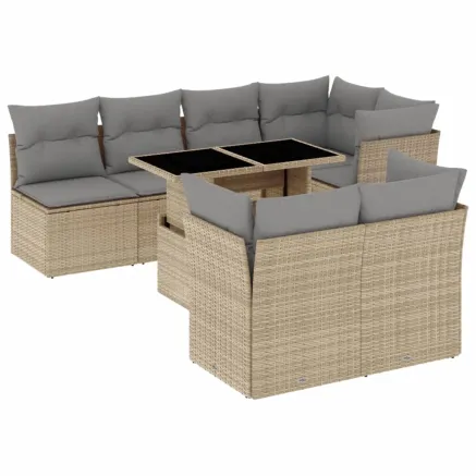 Salon de jardin avec coussins 8 pcs beige résine tressée 2