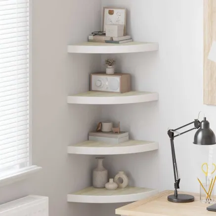 Étagères d'angle murales 4 pcs Chêne et blanc 35x35x3,8 cm MDF