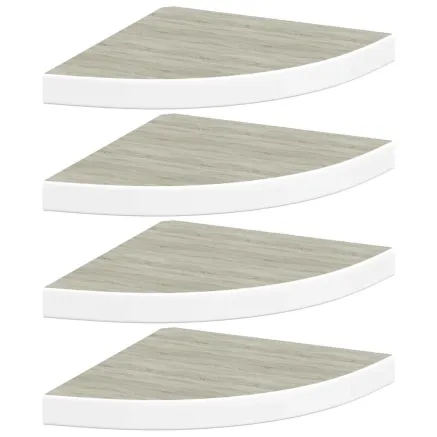 Étagères d'angle murales 4 pcs Chêne et blanc 35x35x3,8 cm MDF 2
