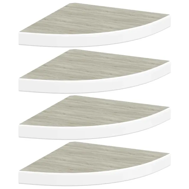 Étagères d'angle murales 4 pcs Chêne et blanc 35x35x3,8 cm MDF