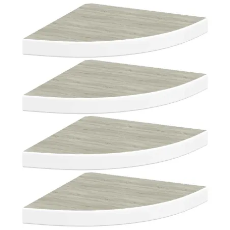 Étagères d'angle murales 4 pcs Chêne et blanc 35x35x3,8 cm MDF