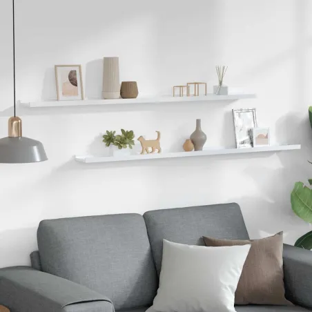 Étagères murales 2 pcs Blanc brillant 115x9x3 cm