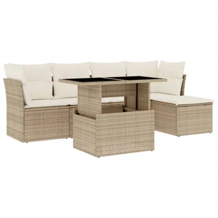 Salon de jardin avec coussins 6 pcs beige résine tressée 2