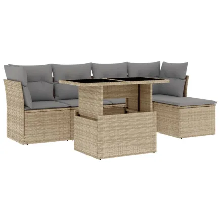 Salon de jardin avec coussins 6 pcs beige résine tressée 2