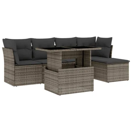 Salon de jardin 6 pcs avec coussins gris résine tressée 2