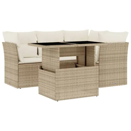 Salon de jardin avec coussins 5 pcs beige résine tressée 2