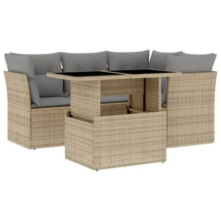 Salon de jardin avec coussins 5 pcs beige résine tressée 2