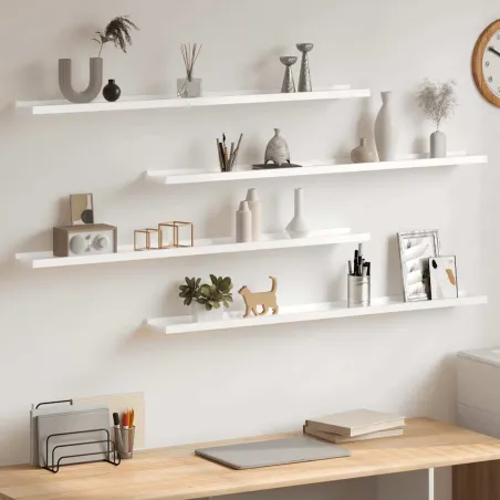 Étagères murales 4 pcs Blanc brillant 100x9x3 cm