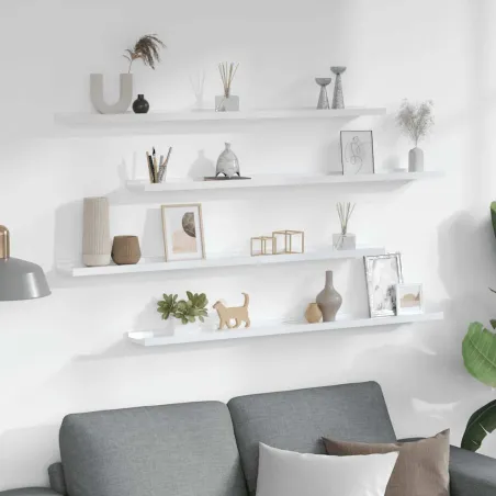 Étagères murales 4 pcs Blanc brillant 100x9x3 cm