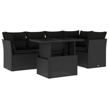 Salon de jardin 6 pcs avec coussins noir résine tressée 2