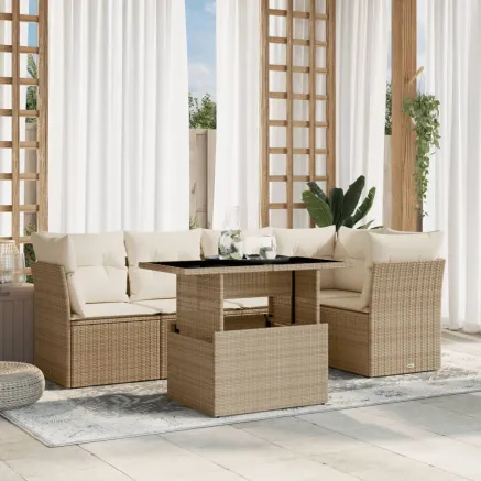 Salon de jardin avec coussins 6 pcs beige résine tressée