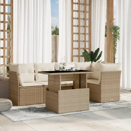 Salon de jardin avec coussins 6 pcs beige résine tressée