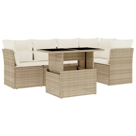 Salon de jardin avec coussins 6 pcs beige résine tressée 2