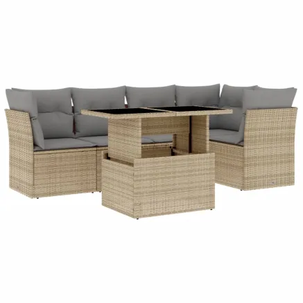 Salon de jardin avec coussins 6 pcs beige résine tressée 2