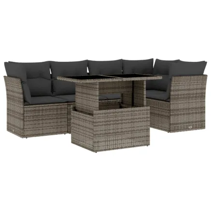 Salon de jardin 6 pcs avec coussins gris résine tressée 2