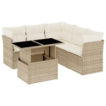 Salon de jardin avec coussins 6 pcs beige résine tressée 2