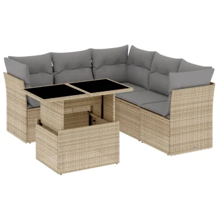 Salon de jardin avec coussins 6 pcs beige résine tressée 2